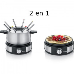 SEVERIN FO2471 - Fondue Crepiere 2en1 électrique - 8 pers. - 1500W - Caquelon inox amovible -Protection anti-projections - In…