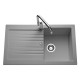 EWI Evier cuisine a encastrer 1 bac + 1 égouttoir Spirelle - Résine - 86 x 50 cm - Gris