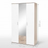 Armoire - Panneaux de particules - Blanc et décor chene - 3 portes - Contemporain - Chambre - L 121 x P 54 x H 200,1 cm