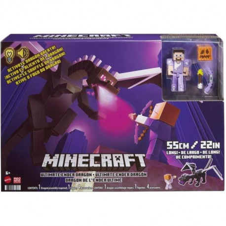 Minecraft - Coffret Ultime Ender Dragon, 50 cm avec souffle de brume, figurine Steve et accessoires de combat - Figurine - De…