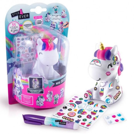 STYLE 4 EVER Mini Deco DIY - Mini personnage Licorne phosphorescent a décorer et collectionner - OFG 190 - 6 ans et +
