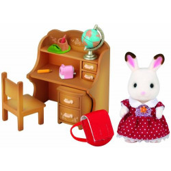 Figurine Fillette Lapin Chocolat Sylvanian Families 7 cm + Bureau et Accessoires