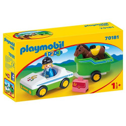 Playmobil 1.2.3 70181 Cavalière avec voiture et remorque