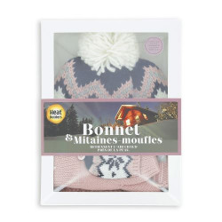 Coffret bonnet et mitaines roses Heat Holders Rose , Blanc et Gris