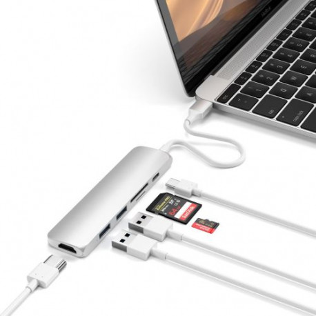 Adaptateur Satechi Multi-port Type-C Slim V2 Argent