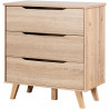 Commode 3 tiroirs scandinave - Décor chene sonoma - Pieds en massif - L 80 cm - VANKKA