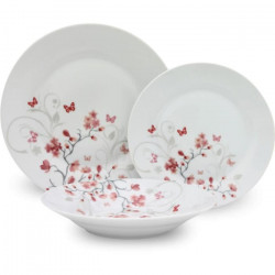 Service de Table 18 pieces en porcelaine Papillons rouge