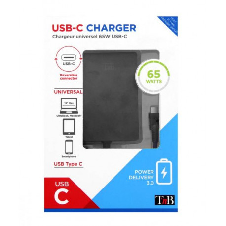 Chargeur slim universel pour PC Portable 65 Watts T'nB Noir