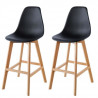 SACHA Lot de 2 Tabourets de bar - Pieds en Hetre - Noir - L 45,5 x P 56 x H 102 cm