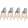 SACHA Lot de 4 Tabourets de bar - Pieds en Hetre - Gris - L 45,5 x P 56 x H 102 cm