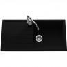 EWI Evier cuisine a encastrer 1 grand bac + 1 égouttoir Topaze - Granit - 100 x 50 cm - Noir
