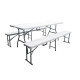 Ensemble de reception pliant - Table 8 personnes 180cm et 2 bancs - Structure en acier & Plateau en Polyéthylene PEHD - Blanc