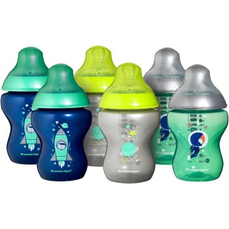 TOMMEE TIPPEE biberons Closer to Nature bleus décorés - 260ml - Lot de 6
