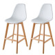 SACHA Lot de 2 Tabourets de bar - Pieds en Hetre - Blanc - L 45,5 x P 56 x H 102 cm