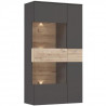 Vitrine 1 porte + LED - Décor chene et gris - L 90,1 x P 41,3 x H 168,1 cm - COMO