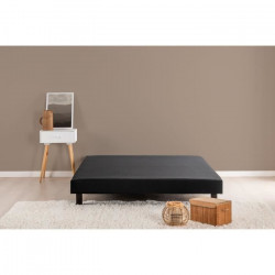 DEKO DREAM Rakenne Sommier tapissier a lattes 140 x 190 cm - Bois massif noir + Pieds