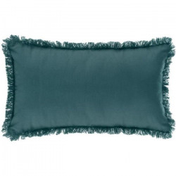 Coussin déhoussable avec contour frange - 30 x 50 cm- Bleu canard