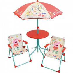 FUN HOUSE Peppa Pig Salon de jardin - 1 table H.46xø46cm, 2 chaises H.53xl.38,5xP.37,5 cm et 1 parasol H.125 x ø100 cm - Pour…