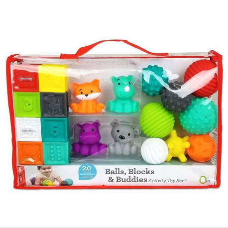 INFANTINO Senso Set de 8 balles souples, 8 cubes sensoriels et 4 animaux arroseurs