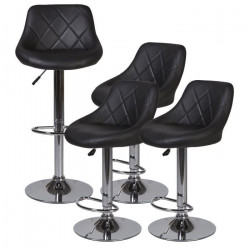 Lot de 4 Tabourets de bar Télescopique -  Simili Noir  - Pieds métal - L 46 x P 35 x H 60 cm - TRIANON