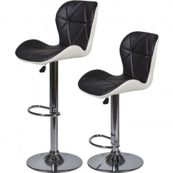 Lot de 2 tabourets de bar télescopique - Simili Noir et blanc - Pieds métal chromé - L 48,5 x P 46 x H 60 cm - MAYA