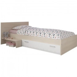 PARISOT Lit enfant l 90 x L 190 cm - Décor acacia et blanc tiroir - Contemporain - CHARLEMAGNE