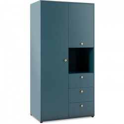 Armoire battante avec 2 portes + 3 tiroirs et niche ouverte - Bleu Pétrole - 80 x 54 x 180 cm - Popcolor