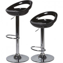 Lot de 2 tabourets de bar télescopique - Noir - Pieds métal chromé - L 46 x P 35 x H 60 cm - MONACO