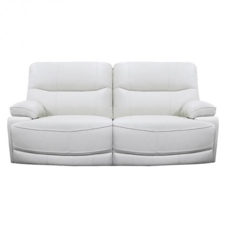 Canapé 3 places dont 2 places relax électriques - Cuir blanc - L 208 x P 98 x H 103 cm - BALLINA