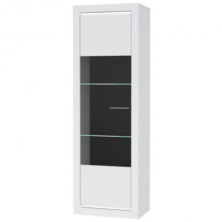 L-LIGHT Vitrine contemporain mélaminé blanc mat et brillant + poignée en métal décor aluminium - L 63 cm