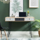 Bureau droit - Décor chene et gris - Contemporain - L 115 x P 50 x H 77 cm - 3 tiroirs a imprimés graphiques