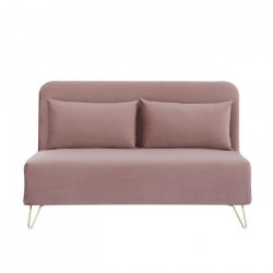 Banquette convertible 2 places - Velours Rose pieds doré - Style scandinave - L 130 x P 90 x H 81 cm - DEPLO