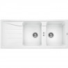 ?évier cuisine Silgranit© blanc 116 x 50 cm, a encastrer, 2 cuves égouttoir réversible, BLANCO SONA 8S, vidage manu, siphon