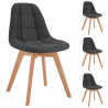 ANYA Lot de 4 chaises - Tissu gris - Pied bois hetre massif naturel - L 44 x P 50 x H 84 cm