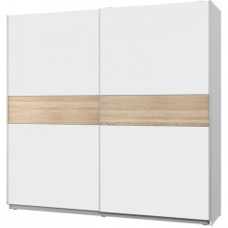 ATOS Armoire - Blanc et Décor chene - 2 portes coulissantes - L 220,1 x P 61,2 x H 209,7 cm