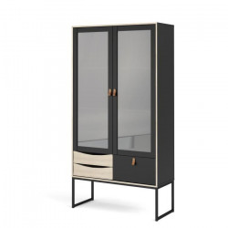 TVILUM Vitrine 2 portes vitrées 3 tiroirs - Décor bois et noir - L 98,7 x P 40 x H 189 cm - STUBBE