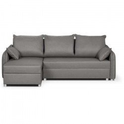 Canapé d'angle 4 places convertible réversible + coffre - Tissu gris clair et passepoil gris - L 240 x P 158 x H 93 cm - FADO