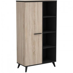 DEMEYERE Bibliotheque 1 porte + 4 niches - Décor chene et noir - L 83 x P 39,2 x H 153,9 cm - WAYNE