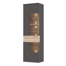 Vitrine 1 porte + LED - Décor chene et gris - L 60,4 x P 41,3 x H 203,3 cm - COMO