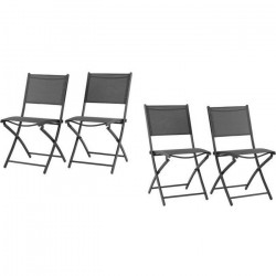 Lot de 4 chaises de jardin pliantes en aluminium assise textilene - 46 x 56 x 85 cm - Gris