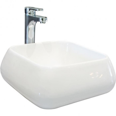 ONDEE - Vasque carré arrondi a poser ETY - Blanc - 41cm - Céramique - Sans trop plein