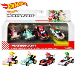 Hot Wheels Coffrets 4 véhicules Mario Kart (modele aléatoire) - Petites Voitures - Des 3 ans