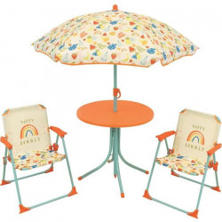 FUN HOUSE Fruity's Salon de jardin - 1 table H.46 x ø46 cm, 2 chaises H.53xl.38,5xP.37,5 cm et 1 parasol H.125 x ø100 cm