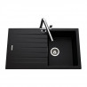 EWI Evier cuisine a encastrer 1 bac + 1 égouttoir Hola - Granit - 86 x 50 cm - Noir