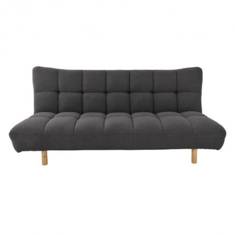 ELLA Banquette convertible clic-clac 3 places avec capitons - Tissu gris foncé et pieds en bois - L 196 x P 108,5 x H 88 cm