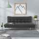 ELLA Banquette convertible clic-clac 3 places avec capitons - Tissu gris foncé et pieds en bois - L 196 x P 108,5 x H 88 cm
