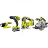 Ryobi - R18CK4A-252S - Pack ONE+ 18V 4 outils (Perceuse, Scie circulaire, Scie sauteuse, Lampe)