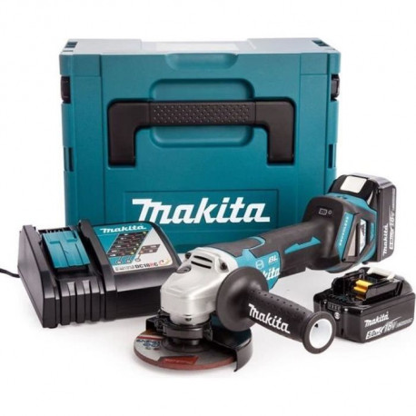 Meuleuse brushless MAKITA 18V 125mm - 2 batteries BL1850 5.0Ah - 1 chargeur rapide DC18RC DGA517RTJ