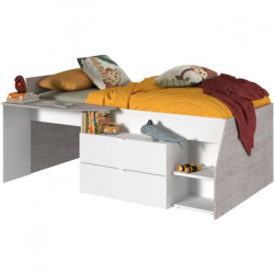 PARISOT KIM Lit combiné enfant contemporain décor gris loft et blanc - l 90 x L 190 ou 200 cm