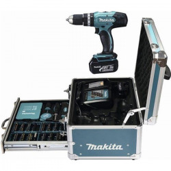 MAKITA Perceuse-visseuse a percussion DHP453RFX2 avec 2 batteries 18V 3Ah Li-ion, mallette en aluminium et 96 accessoires